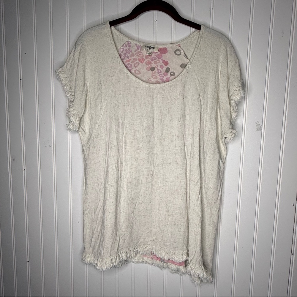 Umgee animal mixed print linen blend flowy top size Small